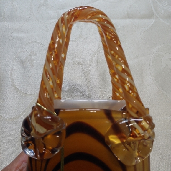 Blown Decorative Glass Tiger Striped Glass Hand Bag - Picture 6 of 10